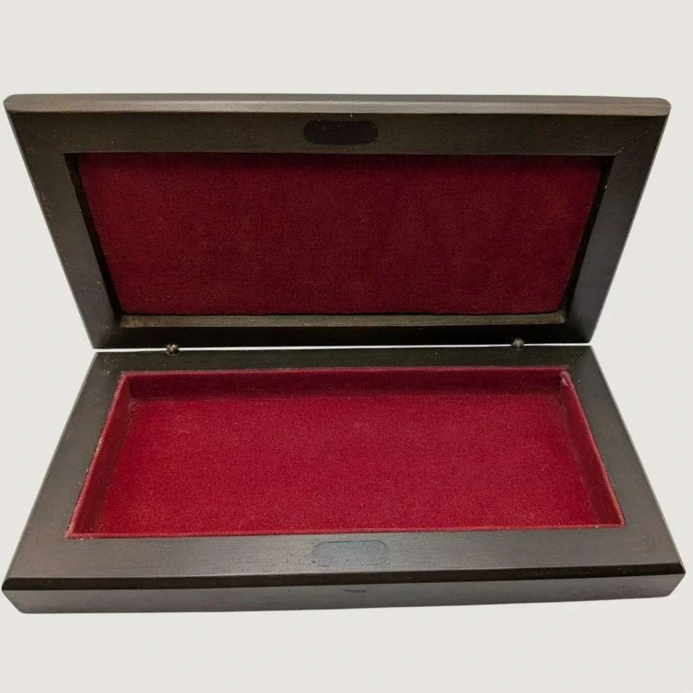 Black Wooden Jewelry Valet Box Red Lining Magnetic Closure Organizer VTG